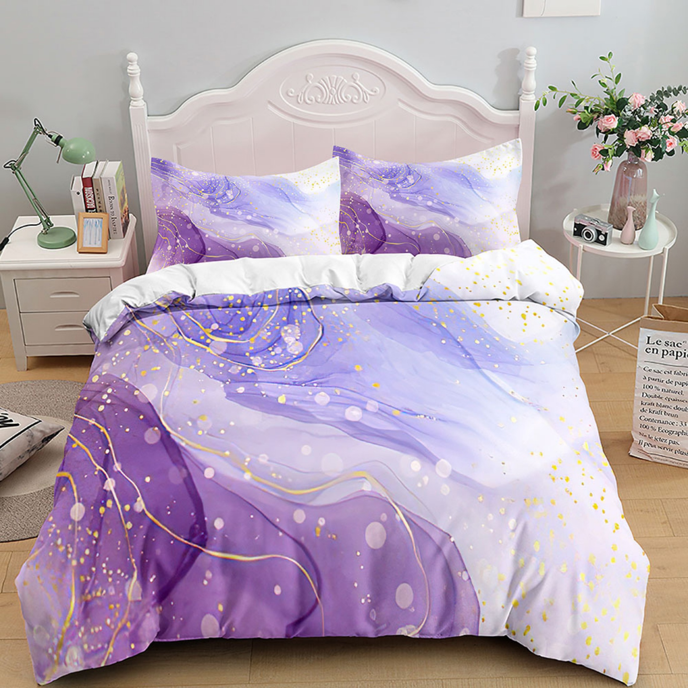 3 Pcs Marble Duvet Cover Twin Full Queen King Size, Dark Abstract