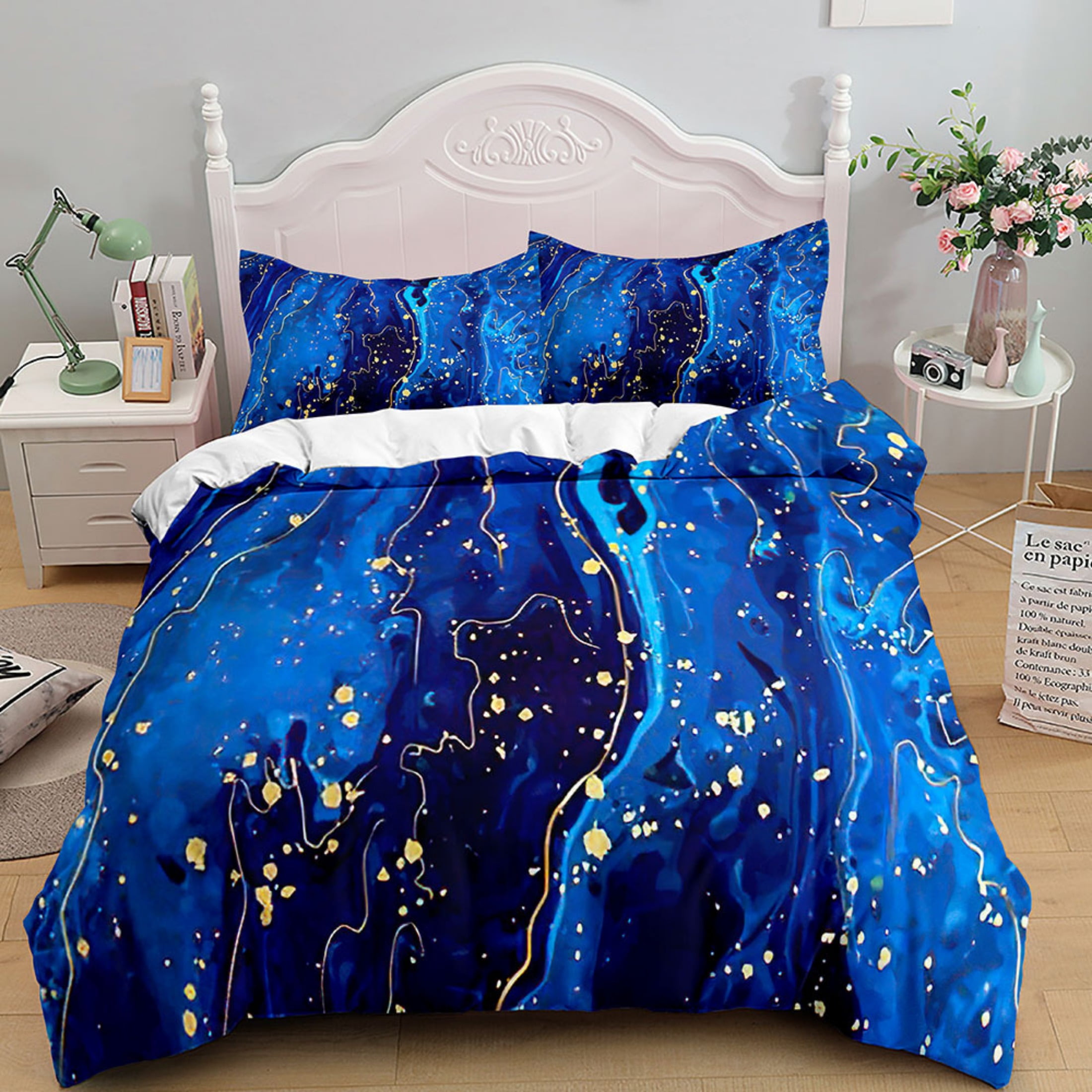 3 Pcs Marble Duvet Cover Twin Full Queen King Size, Dark Abstract