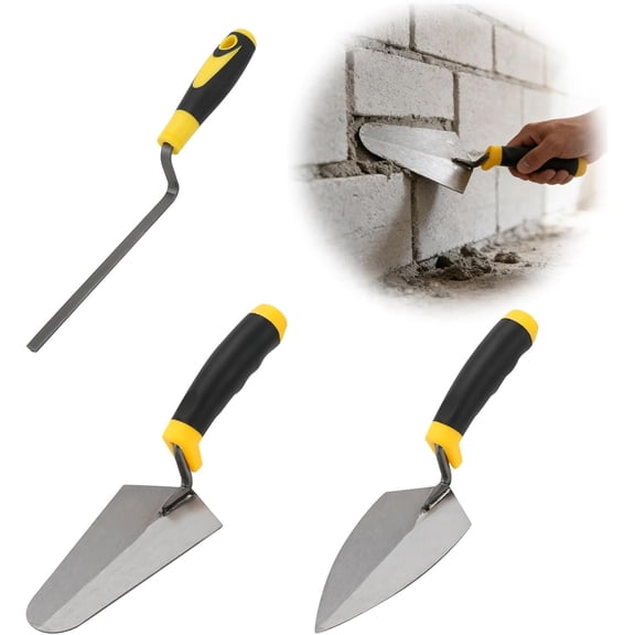 3 Pcs Masonry Tool Set, 6" Gauging Trowel Pointing Trowel Set with Soft Grip, Masonry Hand Tools for Brickwork, Blockwork, Stonework, Masonry