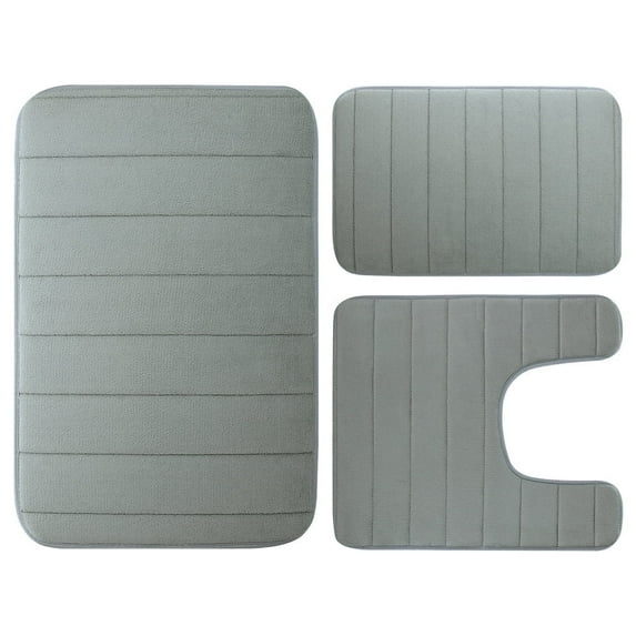3 Pcs Memory Foam Bath Mats Soft Absorbent Bathroom Rugs,Machine Washable Easy to Clean, Grey