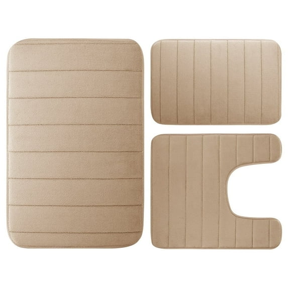 3 Pcs Memory Foam Bath Mats Soft Absorbent Bathroom Rugs,Machine Washable Easy to Clean,Light Brown