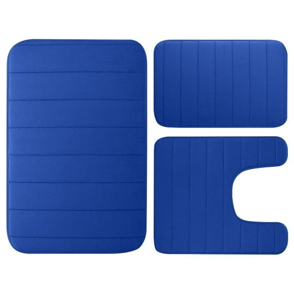 3 Pcs Memory Foam Bath Mats Soft Absorbent Bathroom Rugs,Machine Washable Easy to Clean, Royal Blue