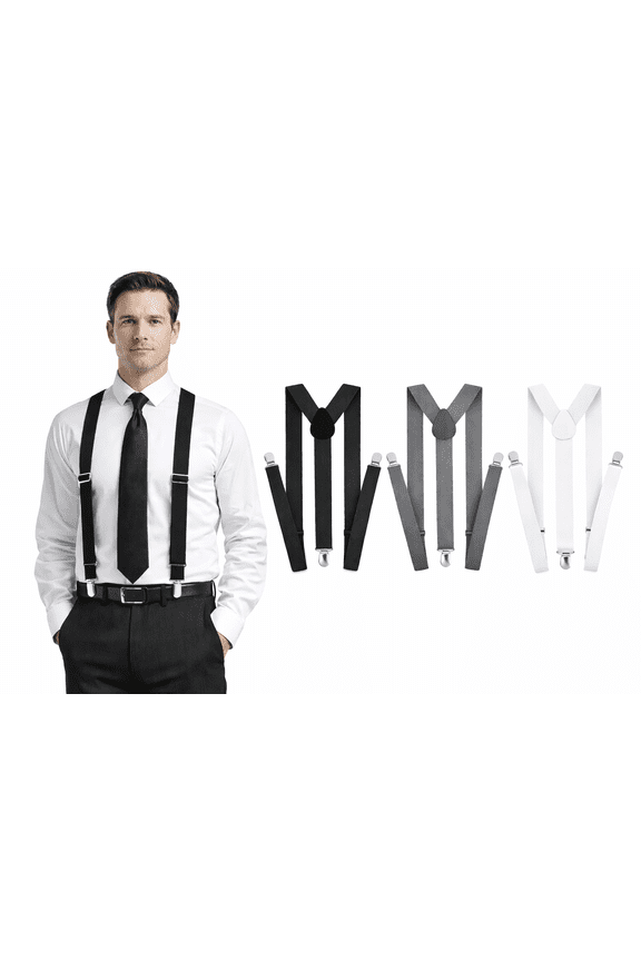 3 Pcs Men's Y-Back Suspenders, Adjustable, Heavy Duty with Swivel Hooksblack, gray, white