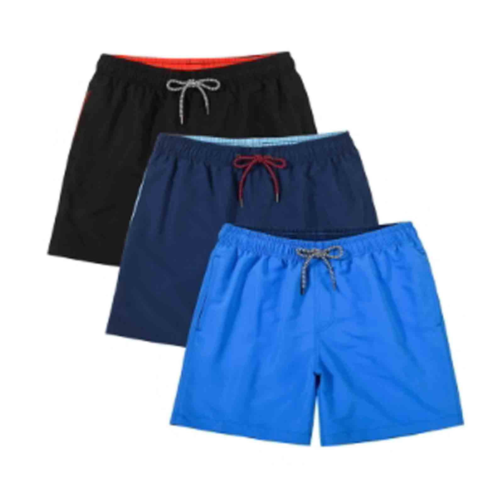3 Pcs Mens Swim Trunks With Mesh Liner Quick Dry Bathing Suit Swimswear Black Navy Blue Royal Blue Size 2XL