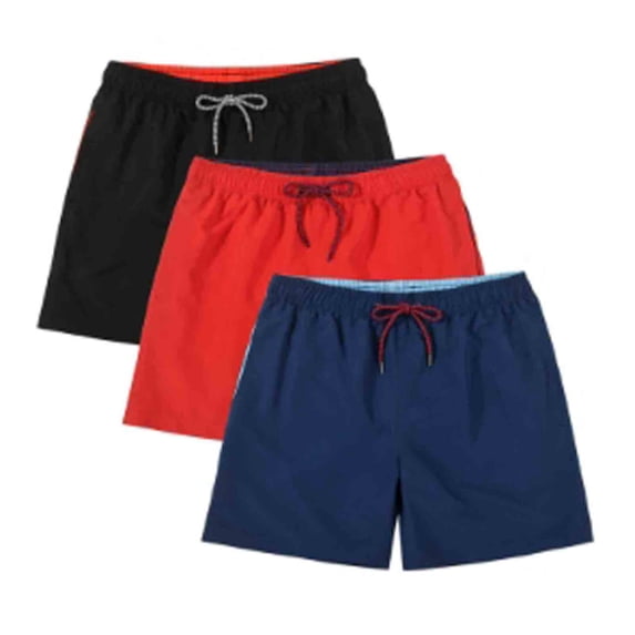 3 Pcs Mens Swim Trunks With Mesh Liner Quick Dry Bathing Suit Swimswear Black Red Navy Blue Size S