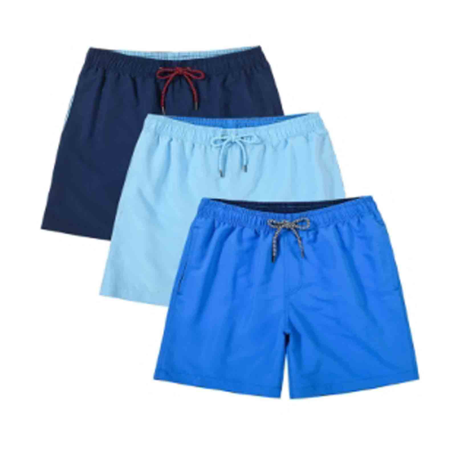 3 Pcs Mens Swim Trunks With Mesh Liner Quick Dry Bathing Suit Swimswear Navy Blue Light Blue Royal Blue Size L