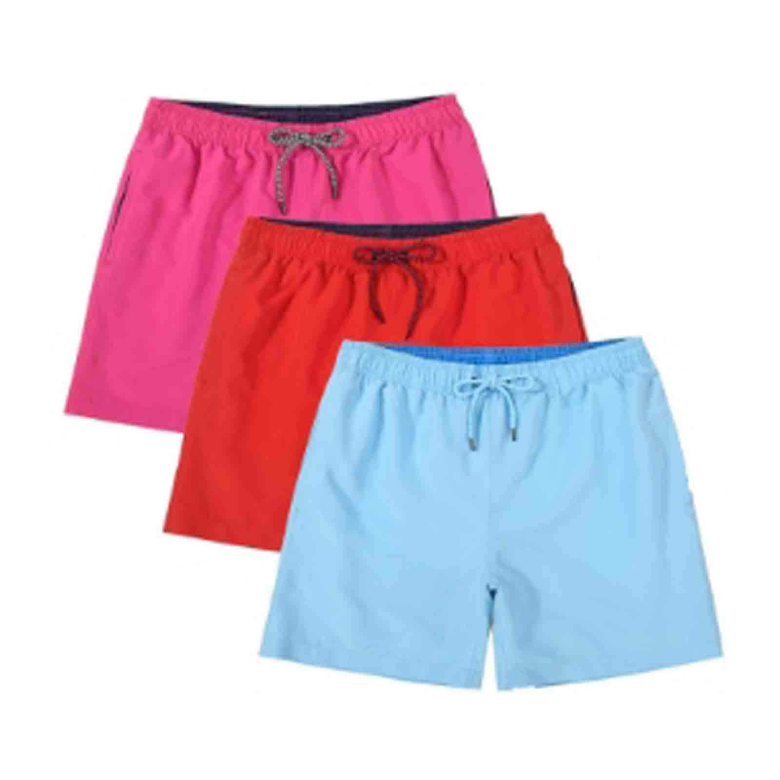 3 Pcs Mens Swim Trunks With Mesh Liner Quick Dry Bathing Suit Swimswear Pink Red Light Blue Size M