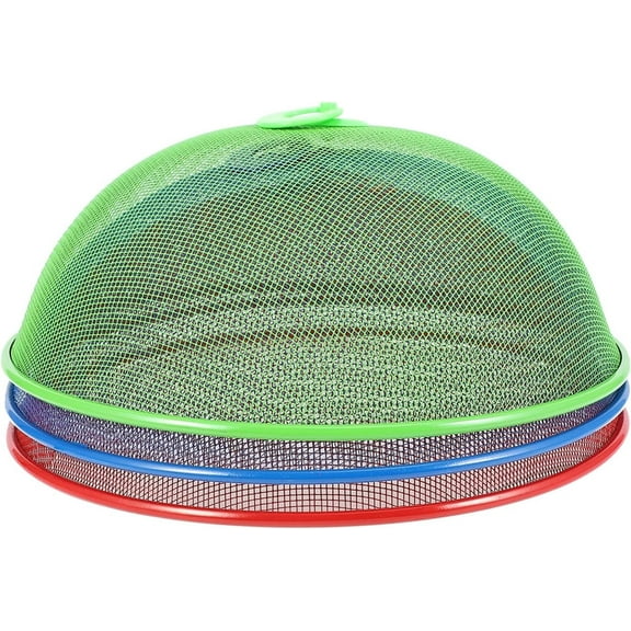 3 Pcs Mesh Picnic Food Covers,Simple Round Anti-Fly and Insect Dish Covers,Mosquito-Proof Cover Made of Iron Wire,Protectors Mesh Dome Covers,Net Cover for Preventing Flies (Blue,Green,Red)