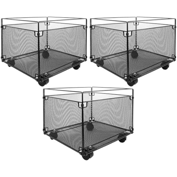 3 Pcs Mesh Rolling File Carts with Wheels 15 x 13 x 10 Inches Foldable Storage Cart Box Black Metal File Crate Organizer for Home Folders Office Supplies$$Office