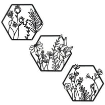 3 Pcs Metal Flower Wall Art, Farmhouse Wall Decor (Black)