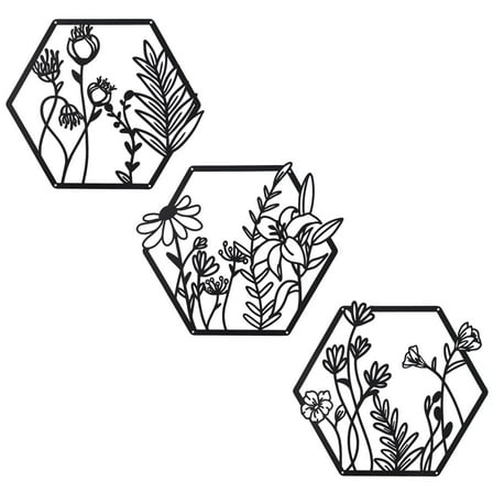 3 Pcs Metal Flower Wall Art, Farmhouse Wall Decor (Black)
