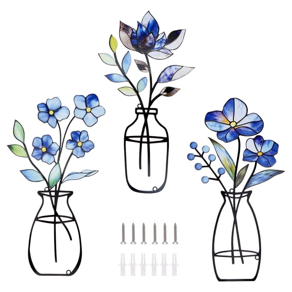 3 Pcs Metal Flowers Wall Art bathroom wall decoration Minimalist Flower Wall Decor for Living Room Bathroom Bedroom Kitchen and Dining Room
