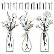 3 Pcs Metal Flowers Wall Arts Metal Vase Wall Art Rustic Farmhouse Decor Bathroom Wall Decor Dining Room Wall Decor Minimalist Decor Housewarming Gifts 13.8x5.9 in