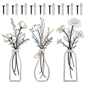 3 Pcs Metal Flowers Wall Arts Metal Vase Wall Art Rustic Farmhouse Decor Bathroom Wall Decor Dining Room Wall Decor Minimalist Decor Housewarming Gifts 13.8x5.9 in