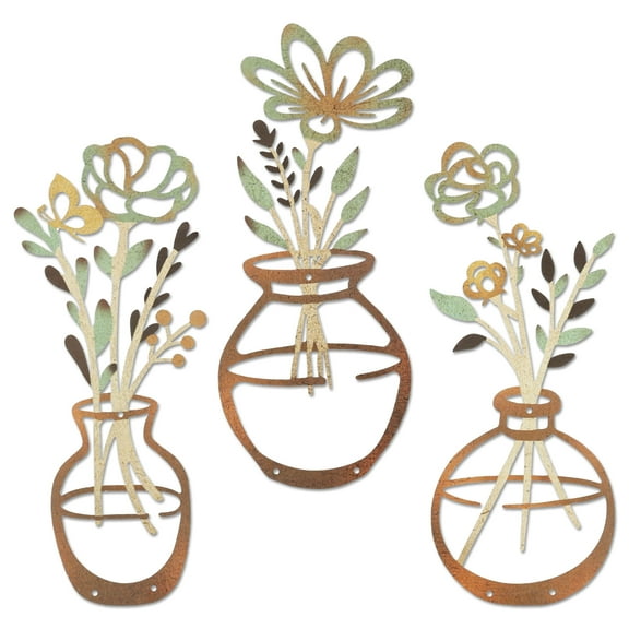 3 Pcs Metal Flowers Wall Arts Minimalist Floral Decor Flowers Boho Wall Art Sculptures for Home Bedroom Kitchen Living Room Decor
