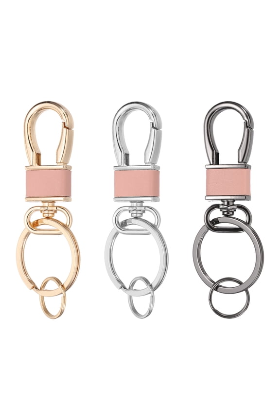 3 Pcs Metal Keychain Key Clip Hook, Key Ring Holder Organizer Swivel Clasp Keyring Leather Key Chain Clips Buckle for Car Accessories Bag Wallet, Black/Dark Purple/Gold Tone/Pink