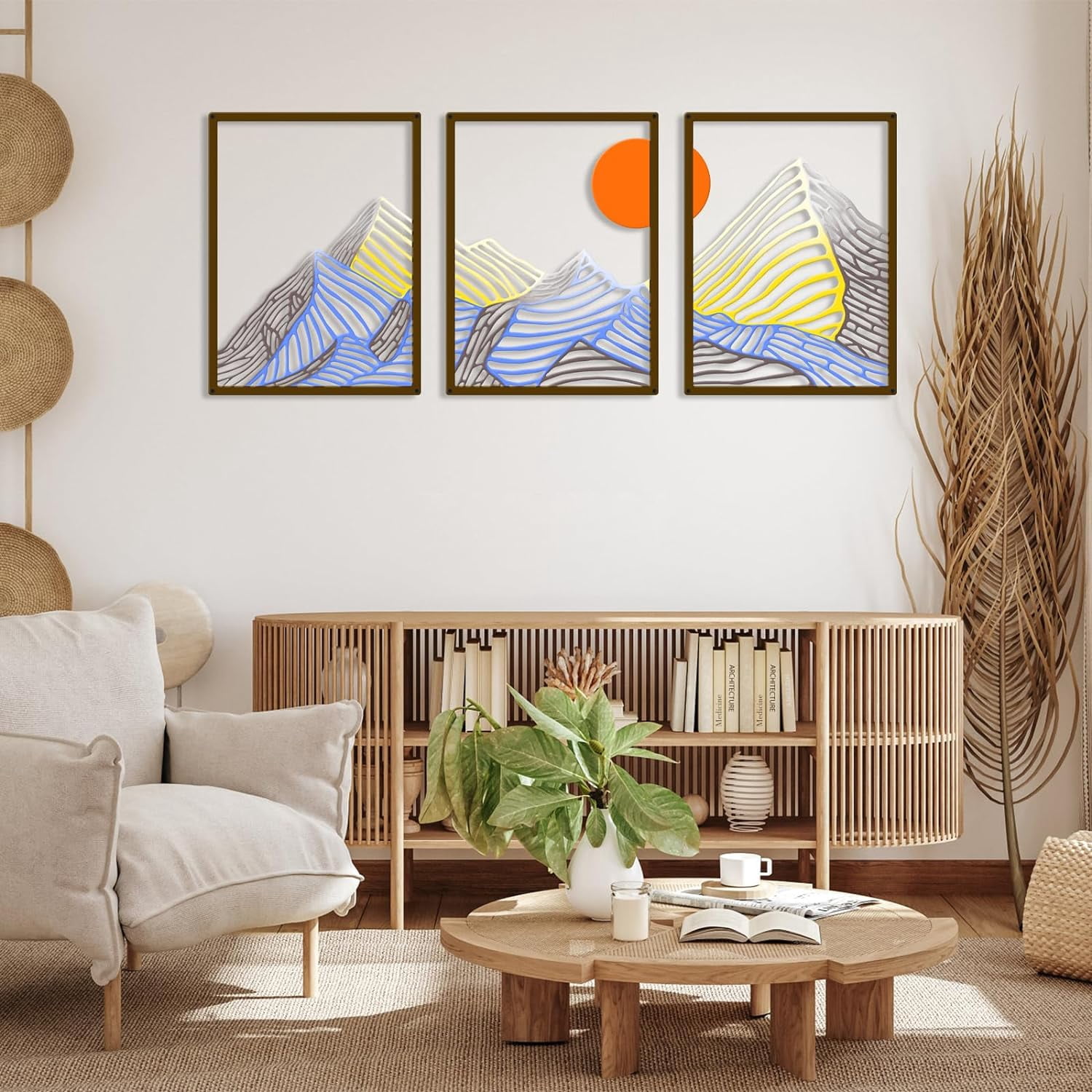 3 Pcs Metal Wall Art, Mountain Line Drawing Wall Decor, Rustic Nature ...