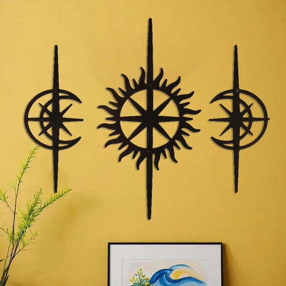 3 Pcs Metal Wall Decor Art,Mid Century Modern Decor Cast Iron Star Sign, Retro Atomic Stars Sculpture,Elegance Accents Vintage Celestial Whimsigoth Hanging For Indoor Outdoor Home Office Room