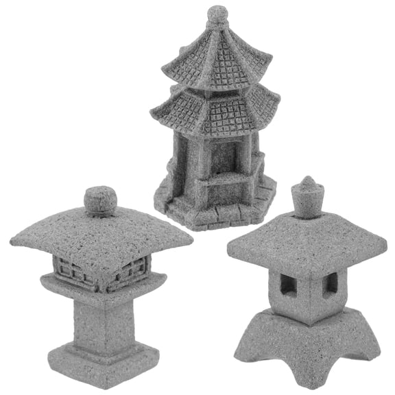 3 Pcs Micro Landscape Ornament Landscaping Decoration Patio Pagoda Figurines Pavilions Miniature Sandstone
