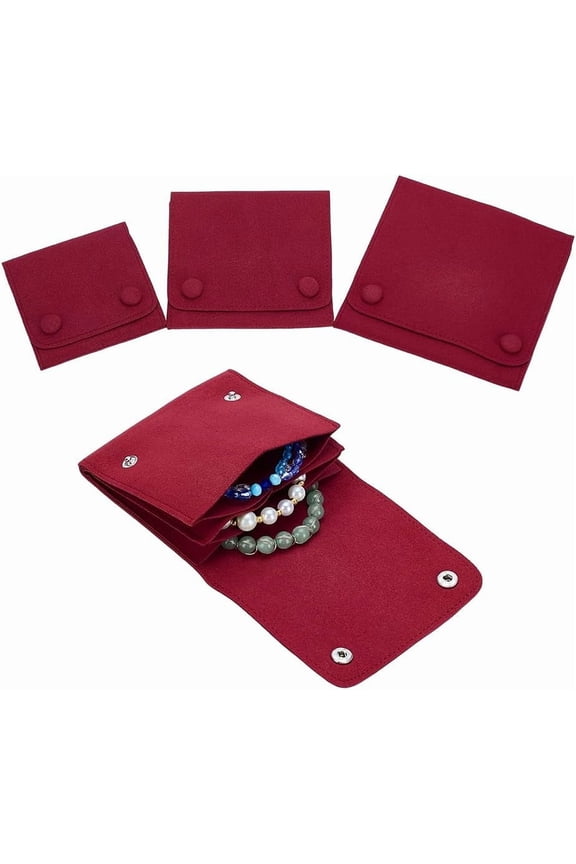 3 Pcs Microfiber Jewelry Rolls Bags 3 sizes Square Portable Travel Wrist Watch Pouches Bag Case with Snap Button Organizer for Bracelet Rings Necklace for Traveling Gifting Red DIY