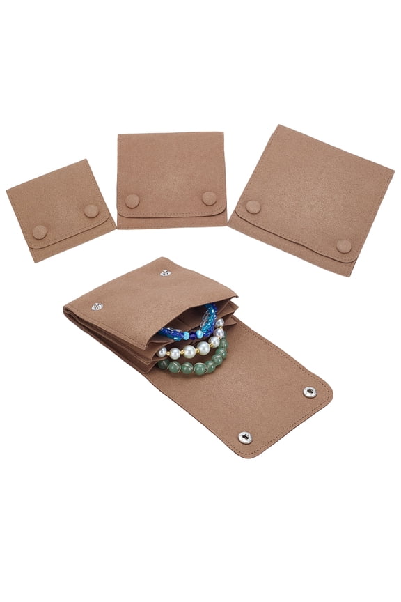 3 Pcs Microfiber Jewelry Rolls Bags 3 sizes Square Portable Travel Wrist Watch Pouches Bag Case with Snap Button Organizer for Bracelet Rings Necklace