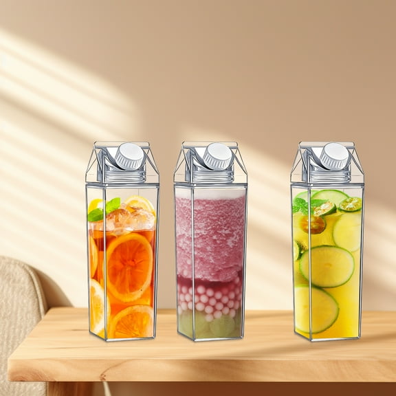 3 Pcs Milk Carton Water Bottles Reusable Plastic Square Milk Bottle Clear Milk Carton Container Portable Milk Carton Cups for Outdoor Activities School Travelling Camping