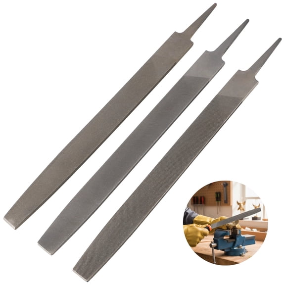 3 Pcs Mill File Set, 12 In Double-Cut Steel Flat Files, Fine, Medium, Coarse Teeth Included, Double-Sided Design, Metal Wood Plastic Shaping, Finishing, DIY Repair