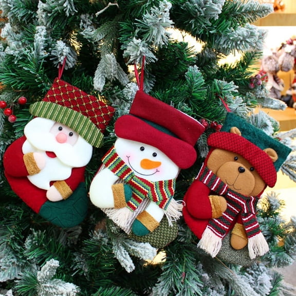 3 Pcs Mini Christmas Stockings Kits Assorted Designs with 3D Santa Reindeer Snowman Bear for Holiday Treat Bags Kids Goodie Bags Christmas Tree Ornaments
