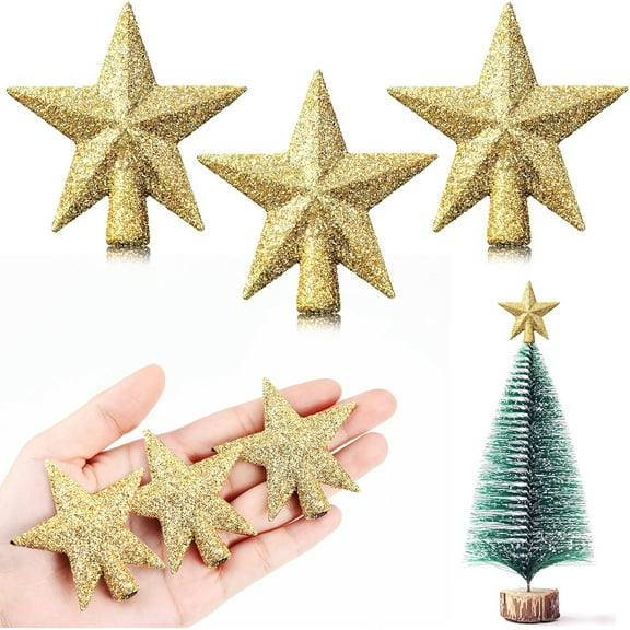 3 Pcs Mini Christmas Tree Topper Small Star Christmas Treetop Ornaments for Mini Tree Holiday Decorative Star for Xmas Home Decor