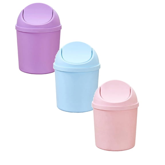 3 Pcs Mini Desk Trash Can Plastic Wastebasket with Swing Lid, Tiny Desktop Waste Garbage Bin Garbage Can for Home, Office, Kitchen, Bedroom, Bathroom