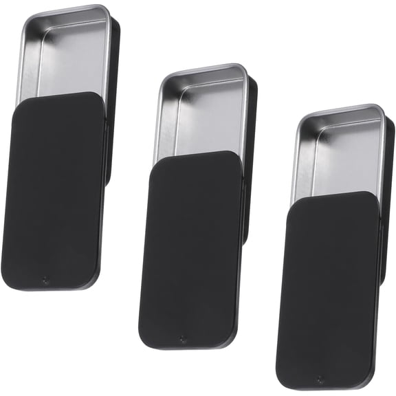 3 Pcs Mini Metal Tin Box, Slide Top Rectangular Empty Hinged Tins Box Mini Portable Home Organizer Containers for Jewelry, Crafts, Gift Card Holder (Black, 2x1x0.4 Inch)