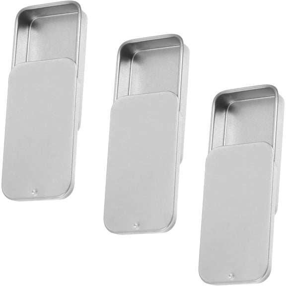 3 Pcs Mini Metal Tin Box, Slide Top Rectangular Empty Hinged Tins Box Mini Portable Home Organizer Containers for Jewelry, Crafts, Gift Card Holder (Silver, 2x1x0.4 Inch)