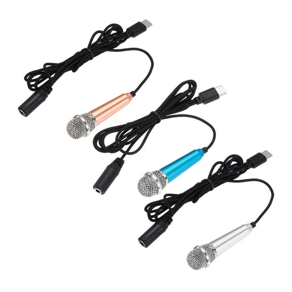 3 Pcs Mini Microphone, Mini Mic Tiny Microphone Phone Type C Mic Small Microphone for Record Phone Voice, Gold/Silver/Blue