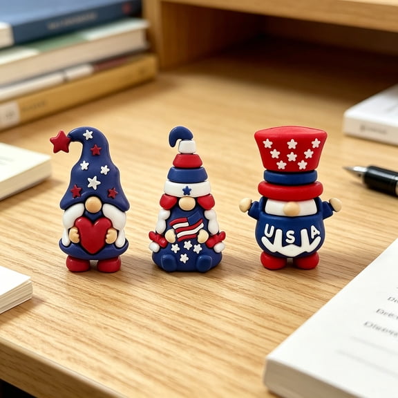 3 Pcs Mini Patriotic Dwarf Figurines, Vintage Hand Painted Holiday Tabletop Ornaments, Cute Accent Decor for Independence Day Home Tiered Tray Table Decor