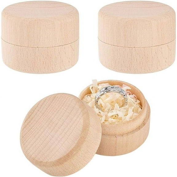 3 Pcs Mini Round Wooden Box 1.8x1.4 inch Mini Storage Wooden Box Burlywood Beechwood Ring Jewelry Earring Trinket Box DIY Wood Storage Container Case DIY