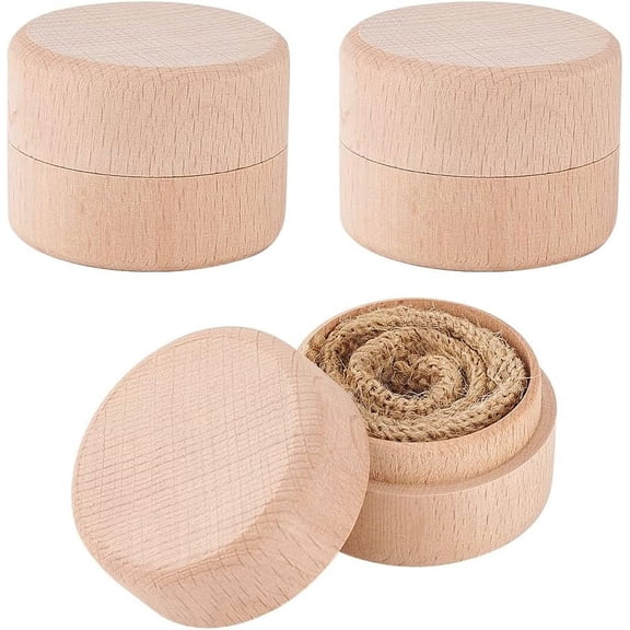 3 Pcs Mini Round Wooden Box 1.8x1.4 inch Small Wooden Ring Box with Linen BurlyWood Ring Jewelry Earring Trinket Box DIY Wood Storage Container Case for Proposal Wedding Ring Storage BurlyWood