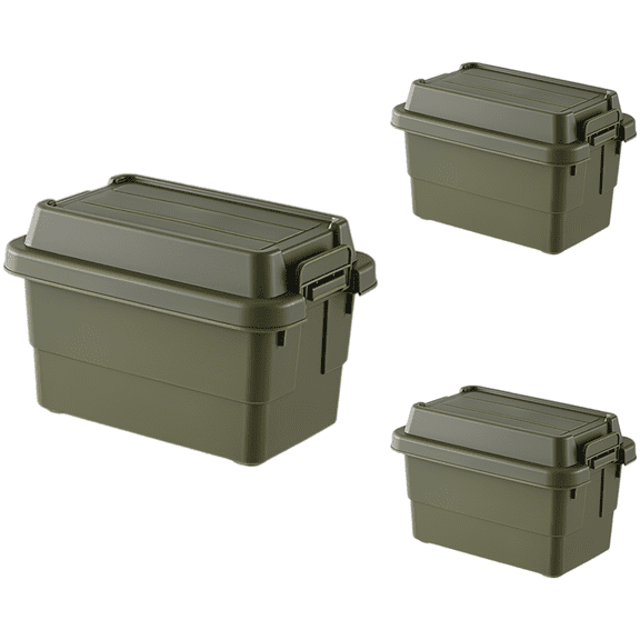 3 Pcs Mini Storage Boxes, Sand Green Plastic Storage Box Set, Stackable Green Organizer Box, Tabletop Container with Lids Buckles for Camping, BBQ, Pantry