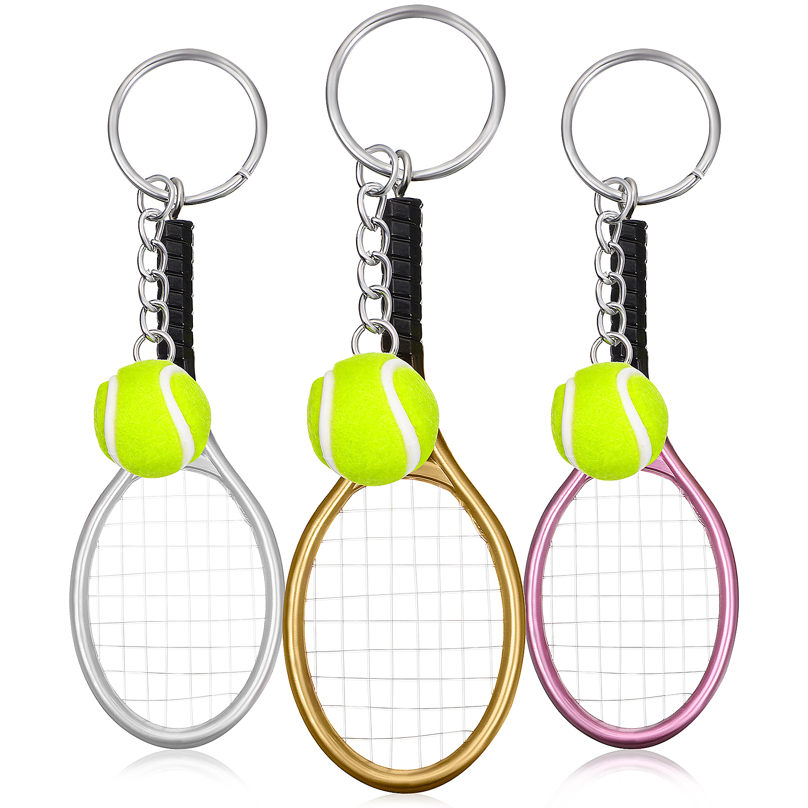3 Pcs Mini Tennis Racket Keychains Creative Keyrings with Tennis Ball