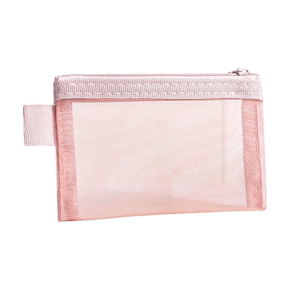 3 Pcs Mini Zipper Mesh Bags,4.3x3 Inch Clear Lightweight Nylon Small Mesh Pouch,Travel Organizer Pouches for Stationery Storage,Coin Purse,Light Small Items,Pink