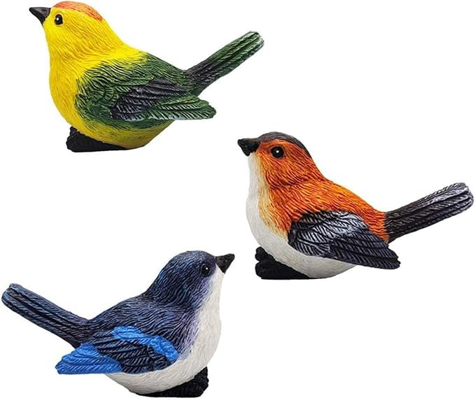 Miniature Colorful Resin Bird Figurines for Garden Decor, Set of 3