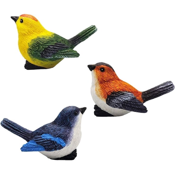 3 Pcs Miniature Bird Decorative Figurines Garden Statue Birds Figures Decor Mini Bird Figures Animal Cake Topper Flower Pots Plant Ornaments Fairy Garden Decor, 3 Color