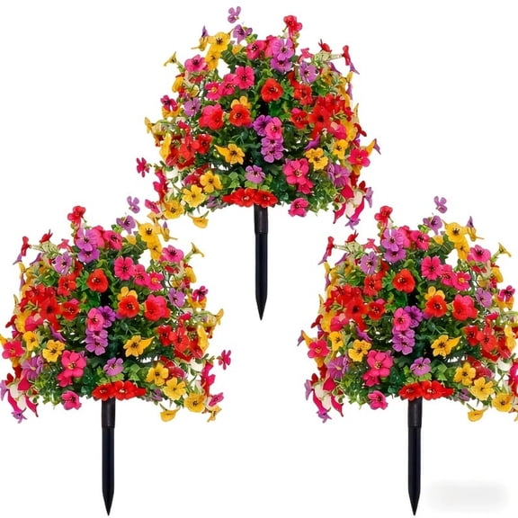 3 Pcs Mixed Wildflower Garden Stake Artificial Floral Ground Stake,UV Resistant,Weatherproof,Ideal for Yard,Patio,Flower Bed,Cemetery,Spring,Summer,Outdoor Decor