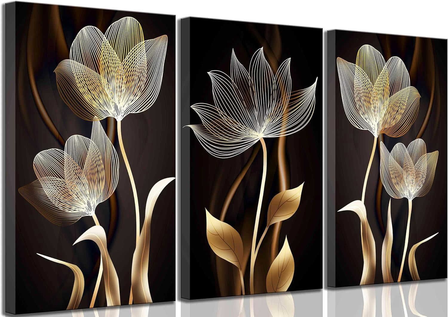 3 Pcs Modern Luxury Lotus Flower Canvas Wall Art White and Blue Floral ...