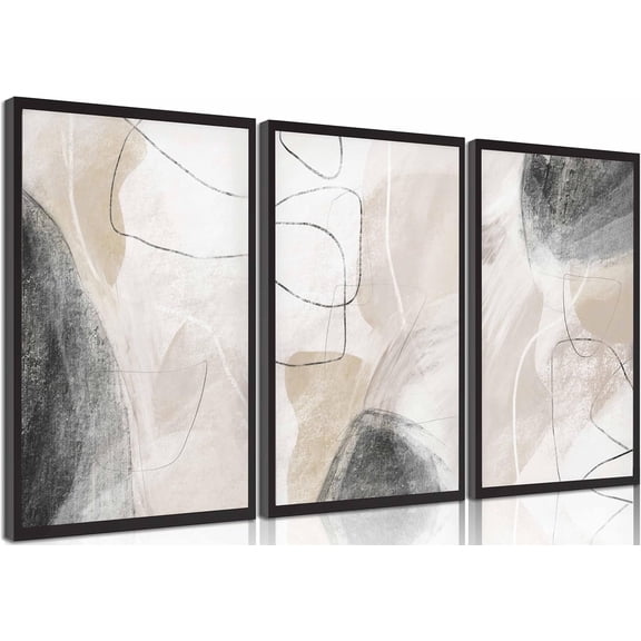 3 Pcs Modern Navy Blue Abstract Canvas Wall Art Minimalist Geometric Smoke Ombre Ink Painting Picture Wall Decor Poster Print Artwork for Living Room Bedroom Office Home Decoration