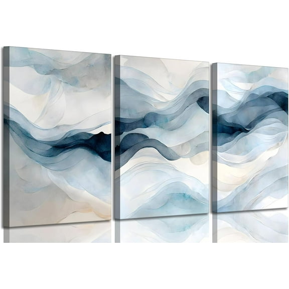 3 Pcs Modern Navy Blue Abstract Canvas Wall Art Minimalist Geometric Smoke Ombre Ink Painting Picture Wall Decor Poster Print Artwork for Living Room Bedroom Office Home Decoration Unframed