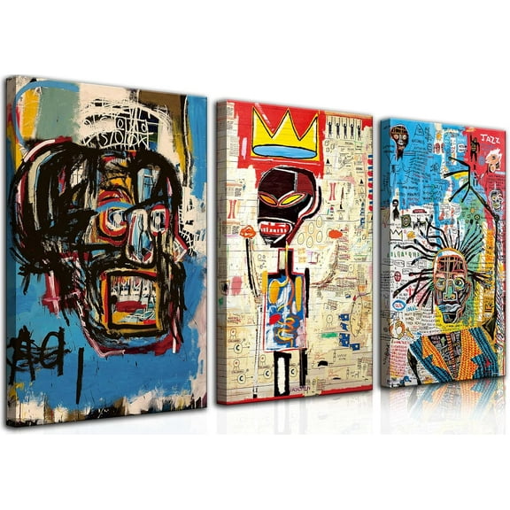 3 Pcs Modern Street Graffiti Wall Art Abstract Poster Print Wall Decor Artist Blue Print Canvas Painting for Living Room Bedroom Bathroom Office Home Decorations Unframed (Framed, 16"Hx12"W×3pcs)