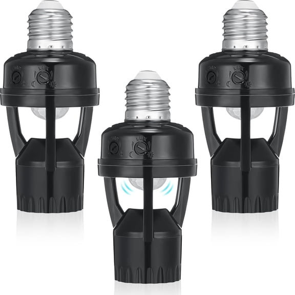 3 Pcs Motion Sensor Light Socket Smart Screw in Light Bulb Outlet Compatible with E26/e27 Automatic on Off Night Light Control for Basement Basement Porch Storage Room, Black