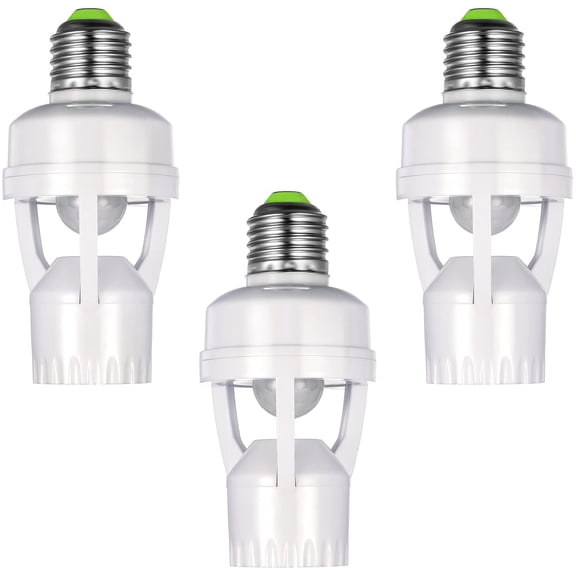 3 Pcs Motion Sensor Light Socket Smart Screw in Light Bulb Outlet Compatible with E26/e27 Motion Activated Bulb Holder Adapter Automatic Control for Porch Gara Stora Room (White)