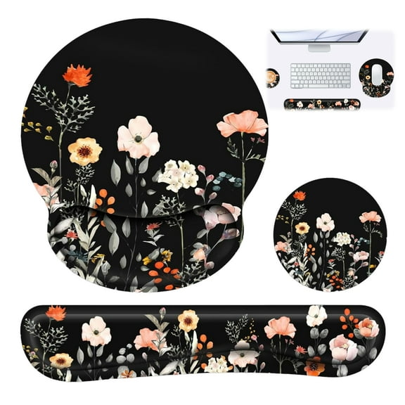 3 Pcs Mouse Pad with Keyboard Wrist Rest Set, Memory Foam Support with Non Slip Rubber Base for Office, Gaming