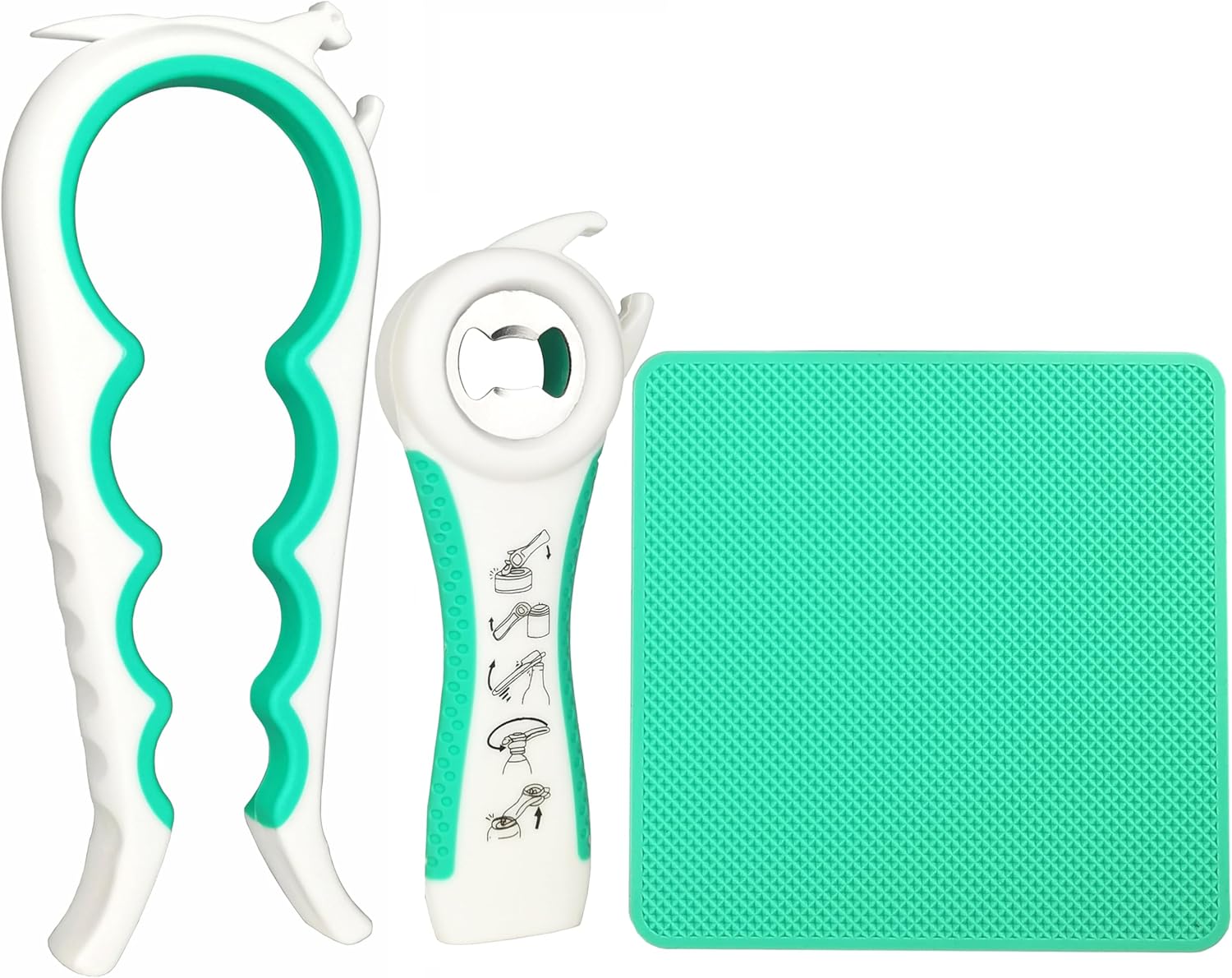 3 Pcs Multi-Function Jar Opener Set, 5 in 1 Can Bottle Opener for Weak Hands Elderly Arthritis, Kitchen Tool with Non-Slip Rubber Jar Gripper Pad